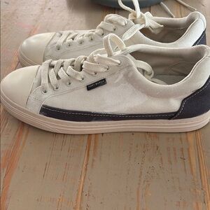 Tory Burch Cream and Navy Canvas Sneakers